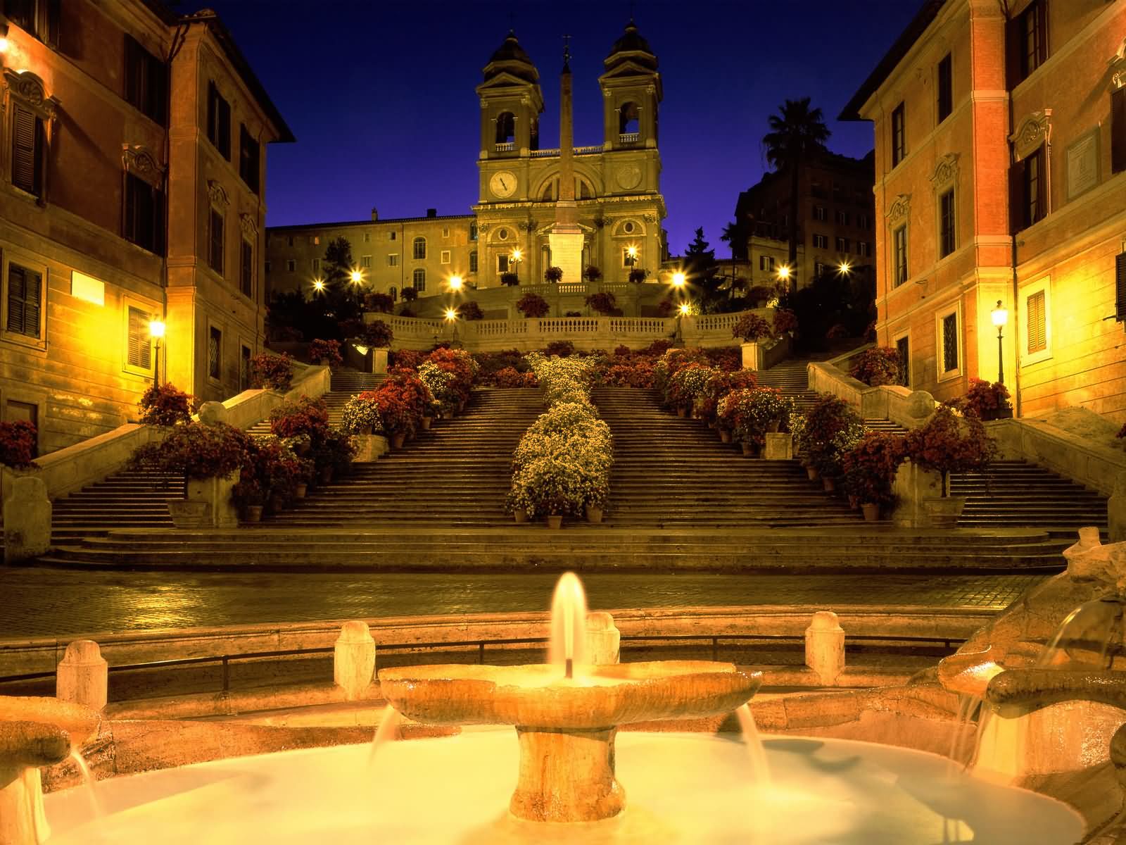 The Spanish Steps And Fountains Lit Up At Night