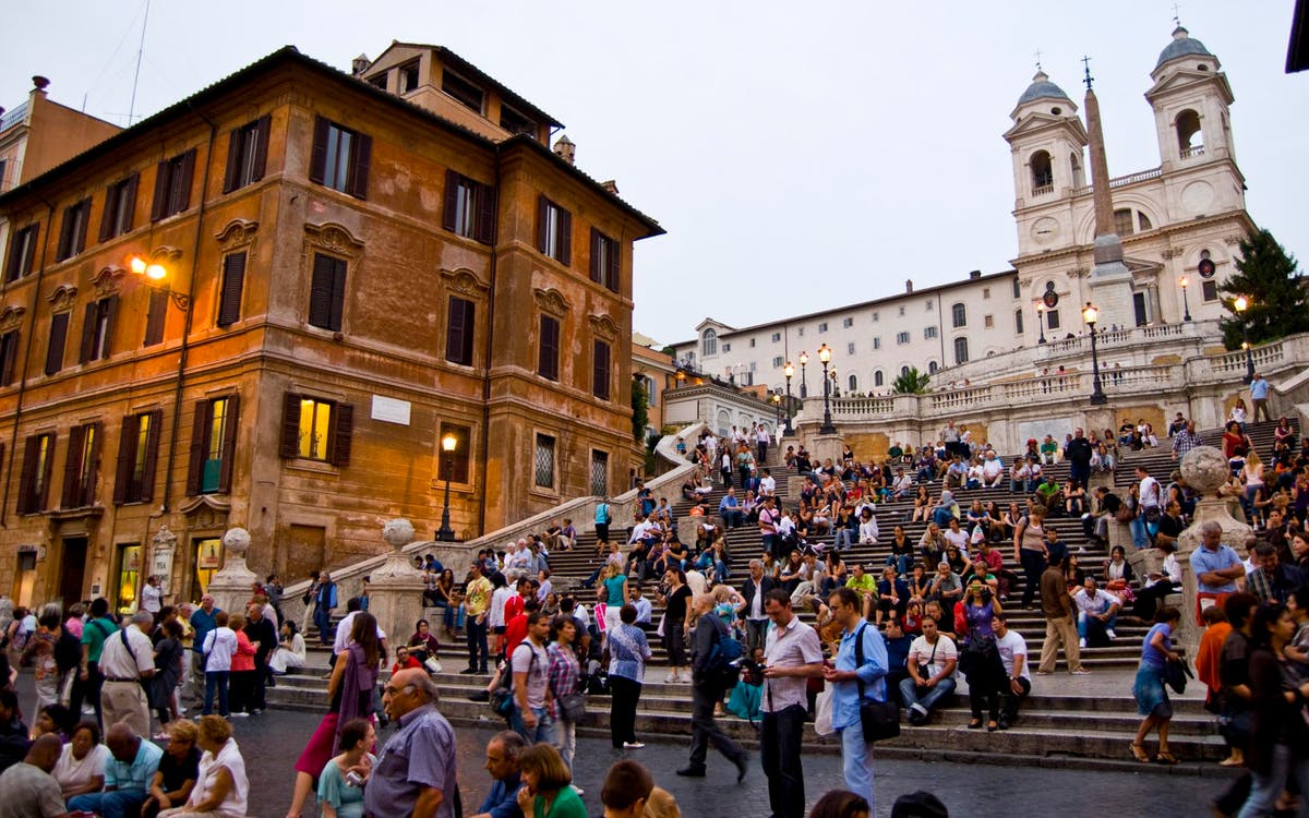 Tourists enjoying The view At The Spanish Steps