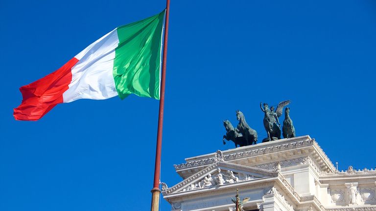 Victor Emmanuel II Monument And national Flag Of Italy