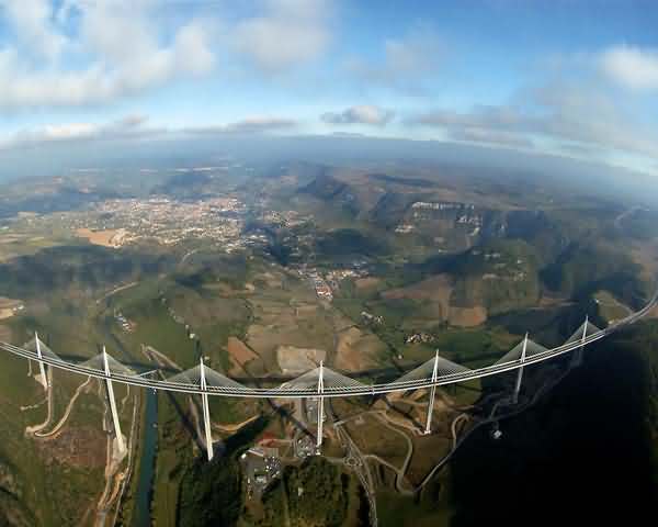 Aerial view of the Millau Viaduct in france