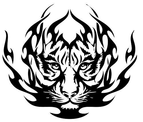 Amazing Black In Tribal Tiger Face Tattoo Design