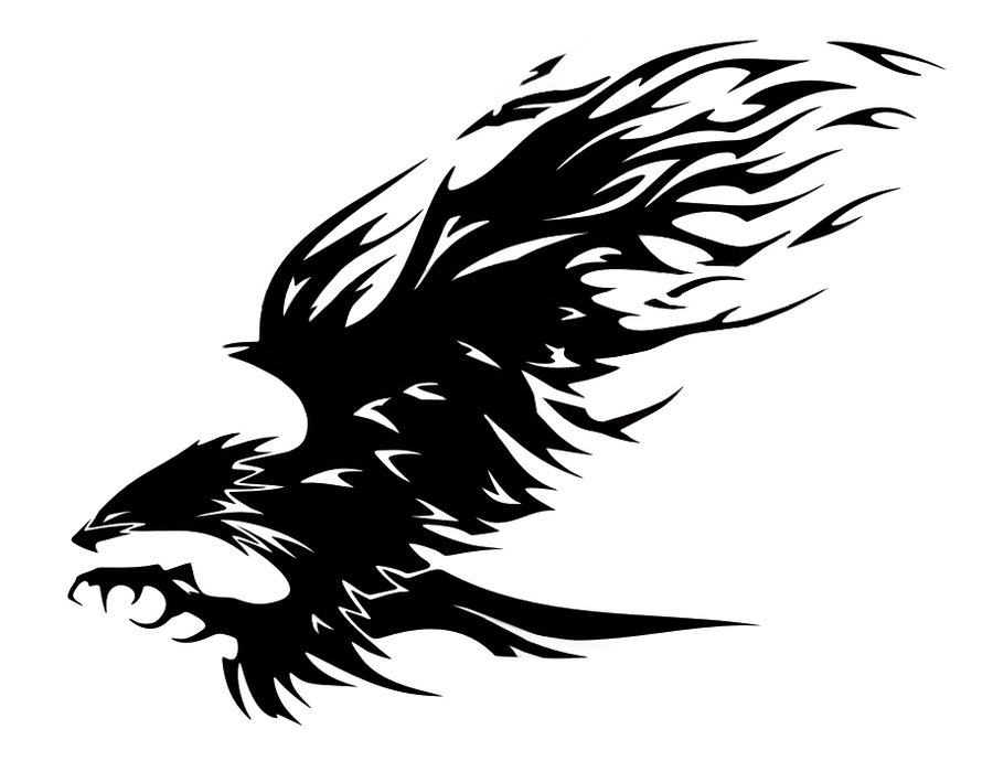 Amazing Black Tribal Eagle Flames Tattoo Design by TyrApollo