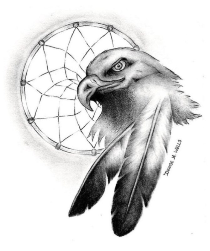 Amazing Dreamcatcher With Eagle Head & Feathers Tattoo Design