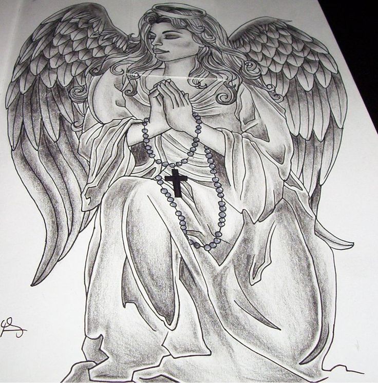 Amazing Praying Angel With Rosary Tattoo Design