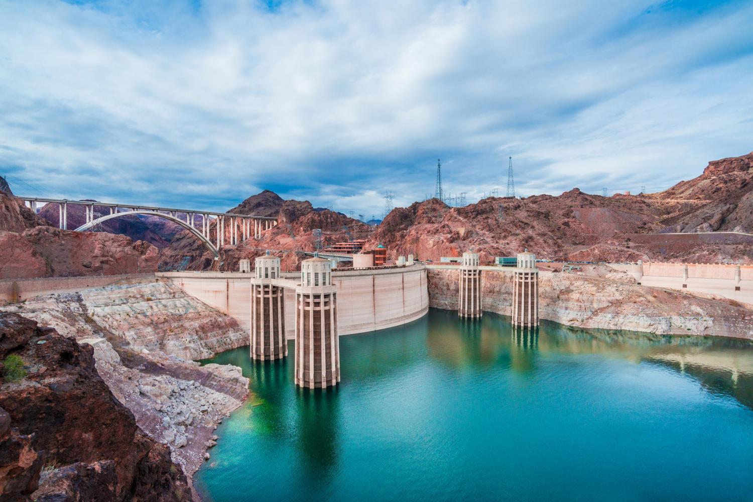 Amazing View Of Hoover Dam From Arizona Side Showing Penstock Towers