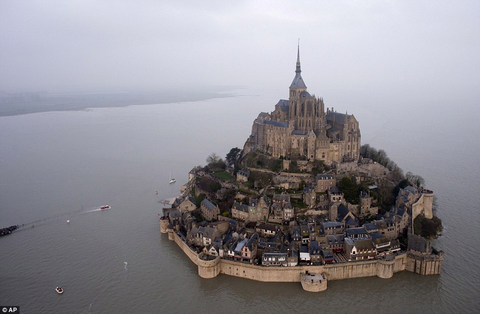 Amazing aerial view of the Mont Saint-Michel in france