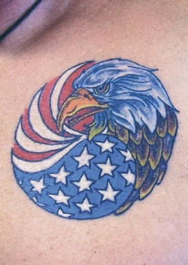 American Flag & Eagle Composition Tattoo On Collar Bone