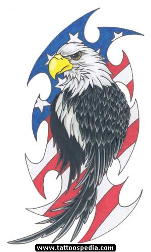 Awesome Bald Eagle With US Flag Tattoo Design For Sleeve