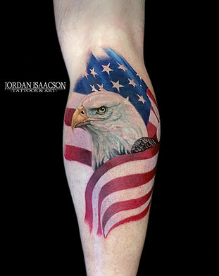Bald Eagle With American Flag Tattoo On Forearm By Jordan Isaacson