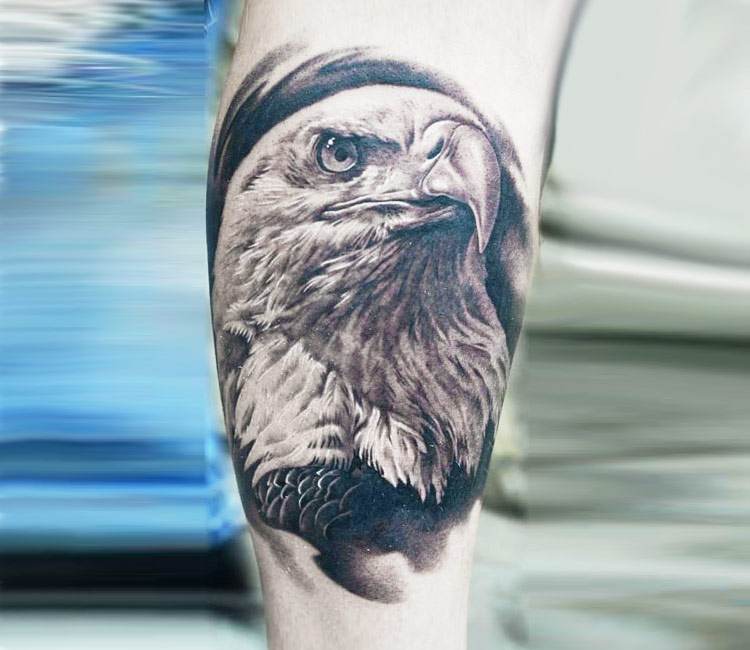 Beautiful Black & White Bald Eagle Head Tattoo On Forearm By A. D. Pancho