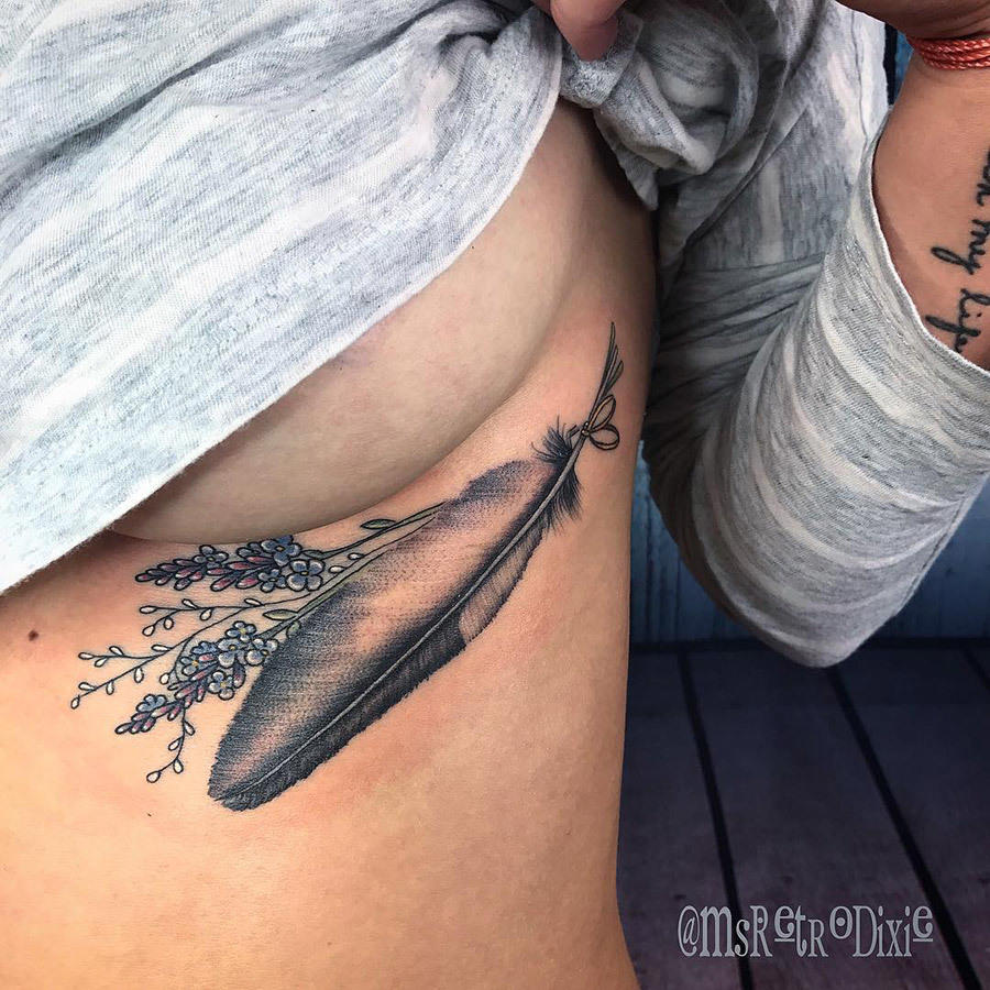 Beautiful Eagle Feather Tattoo Under Breast for Girls