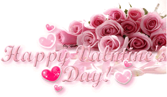 Beautiful pink roses Happy Valentines Day glitter image