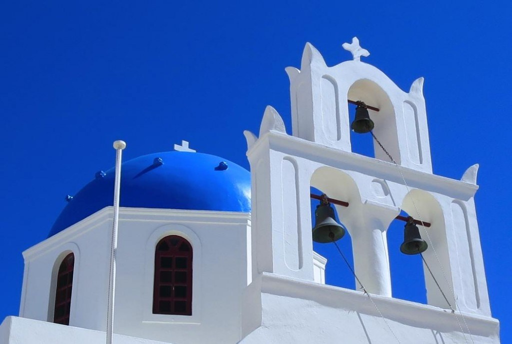 Bells In Front Of The Blue Dome Church