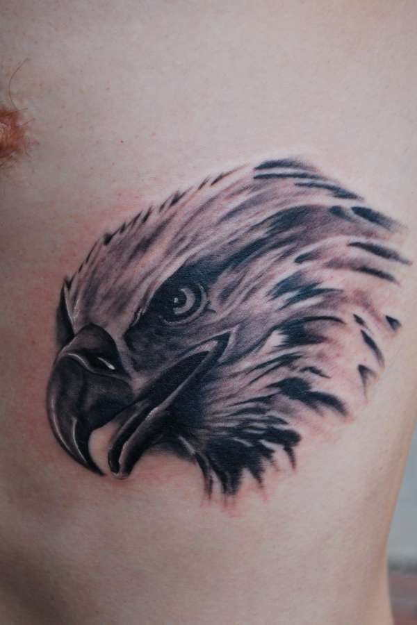 Black & Grey Eagle Head Tattoo On Siderib