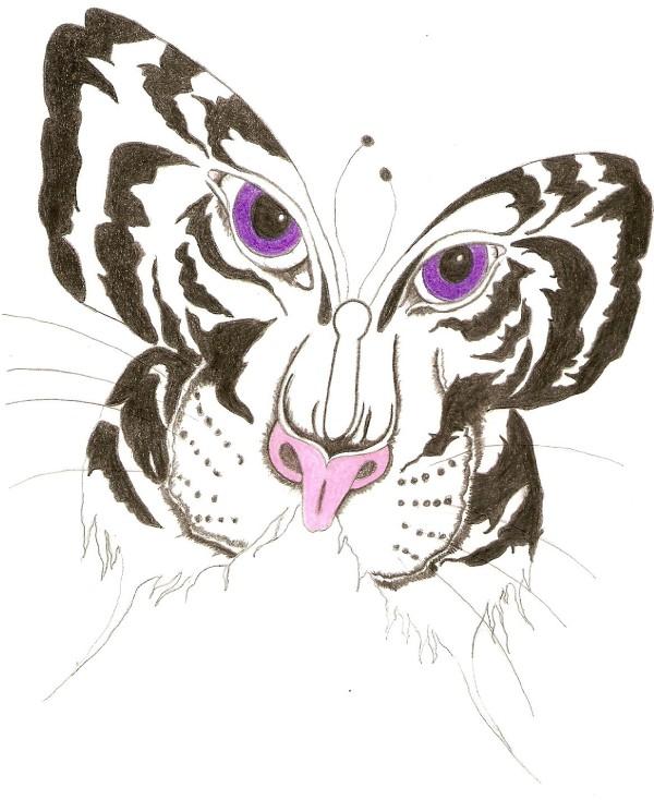 Black & White Tiger Butterfly With Purple Eyes Tattoo Design