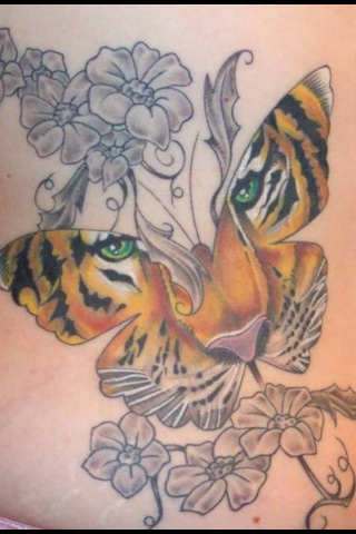 Butterfly Feminine Tiger Butterfly With Flowers Tattoo Design