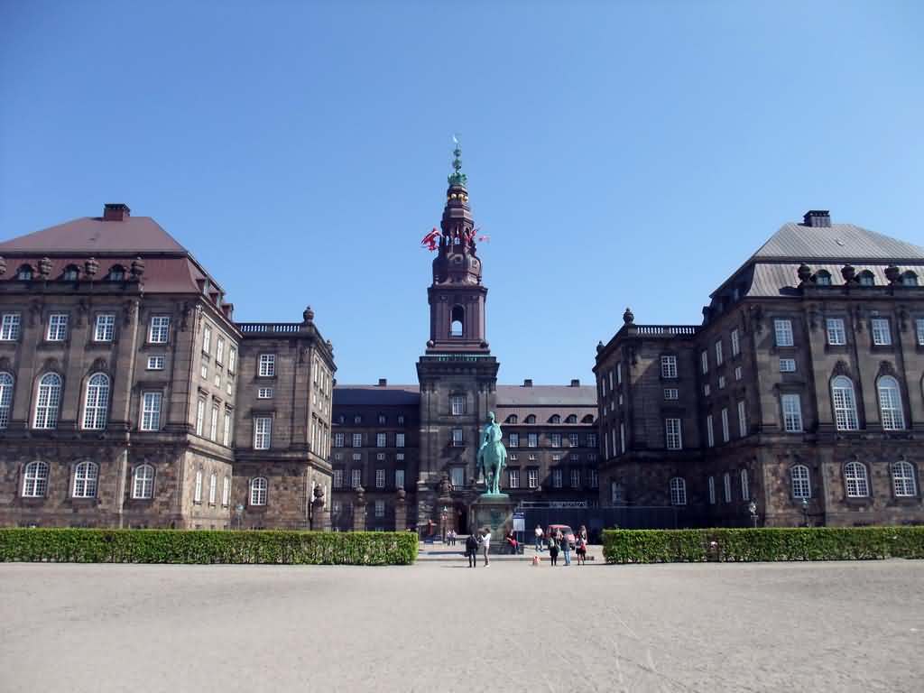 Christiansborg Palace And The Equestrian Statue Of King Christian IX At Riding Ground Complex