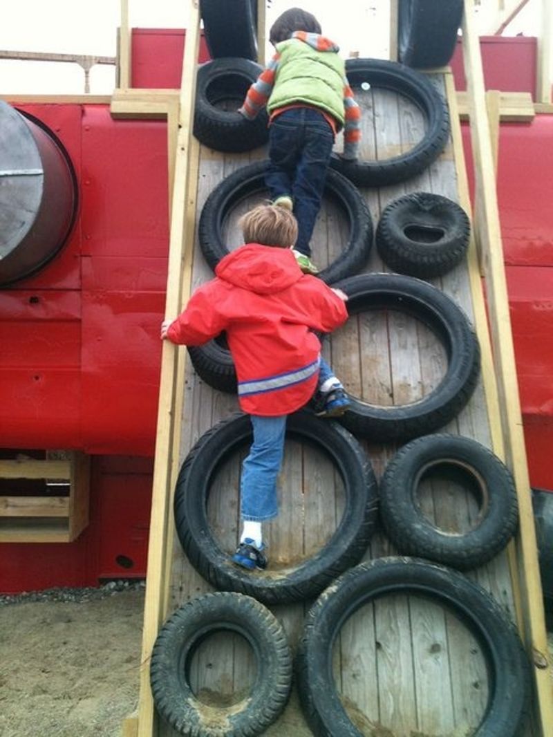 Climbing Wall For Kids Created By Using Old Tires