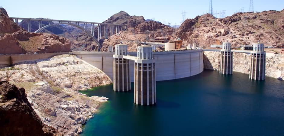 Closeup Image Of Hoover Dam & The Penstock Towers