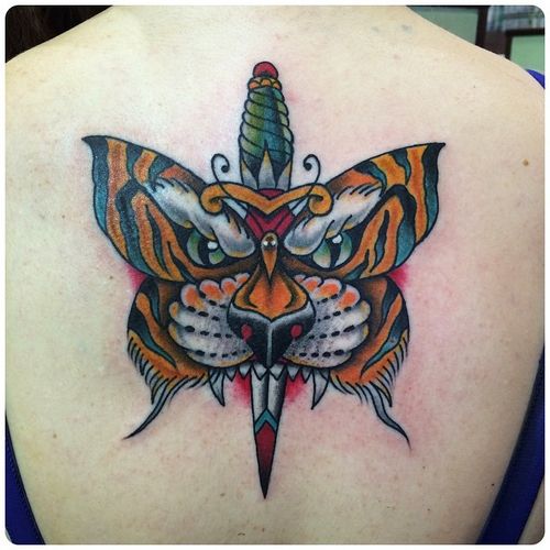 Colored Traditional Tiger Butterfly Tattoo Tattoo On Back