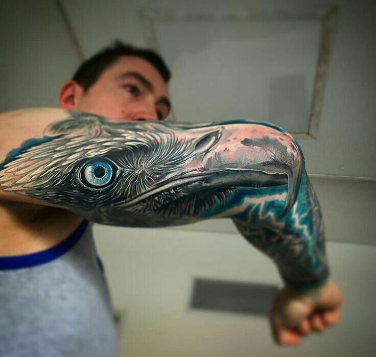 Colorful Eagle Eye Tattoo On Arm