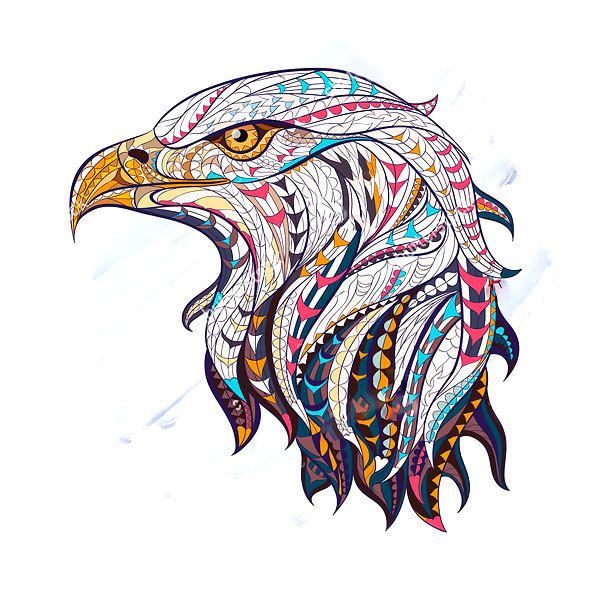 Colorful Ethnic Bald Eagle Tattoo Design By Harshaldesa