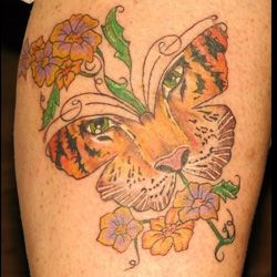 Colorful Feminine Tiger Butterfly Tattoo Design