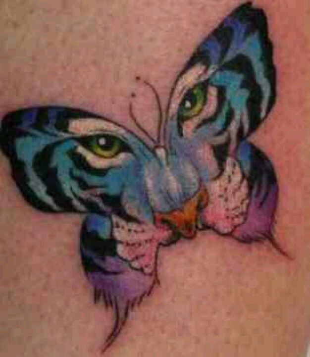 Colorful Feminine Tiger Butterfly Tattoo For Girls