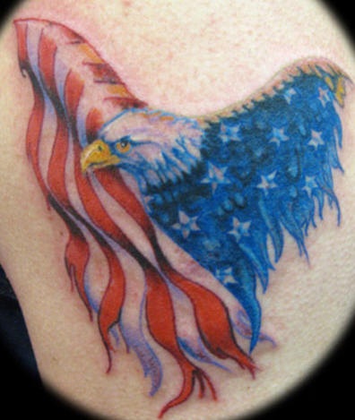Creative American Flag Color Winged Bald Eagle Tattoo Design