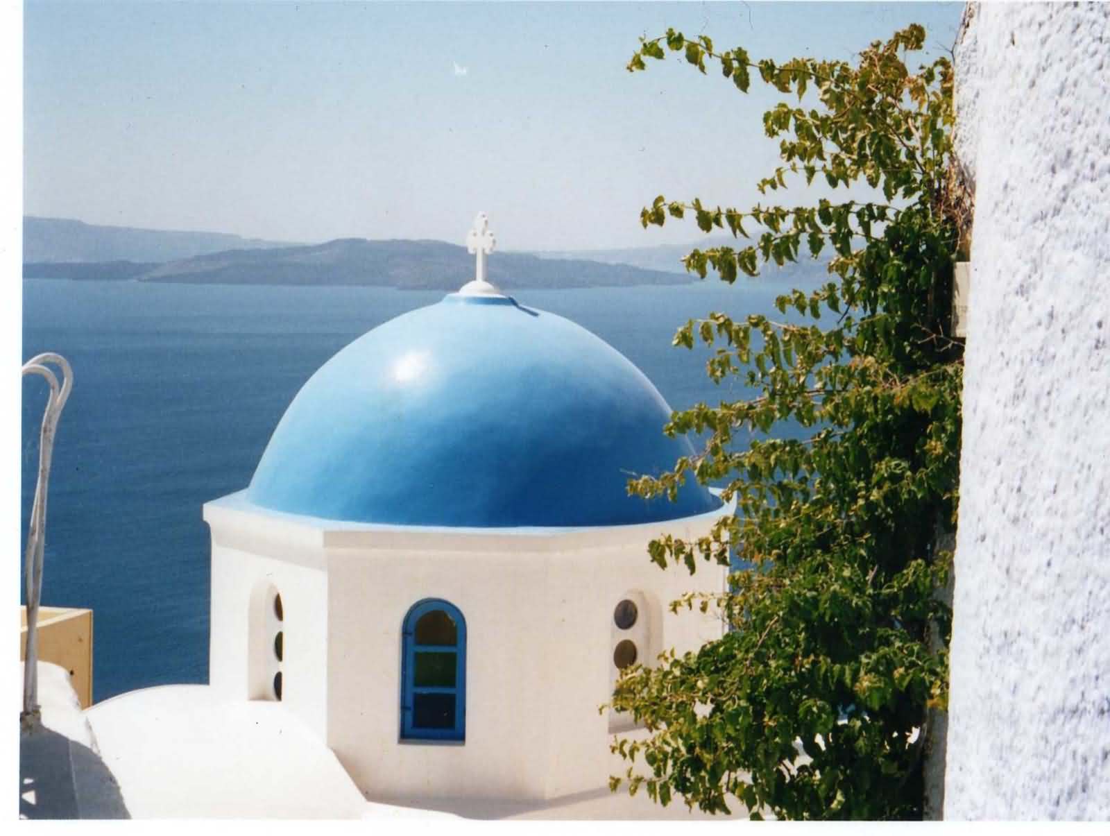 Dome Of Blue Domed Church In Greece