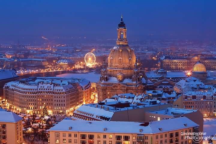Dresden Frauenkirche during winter at night