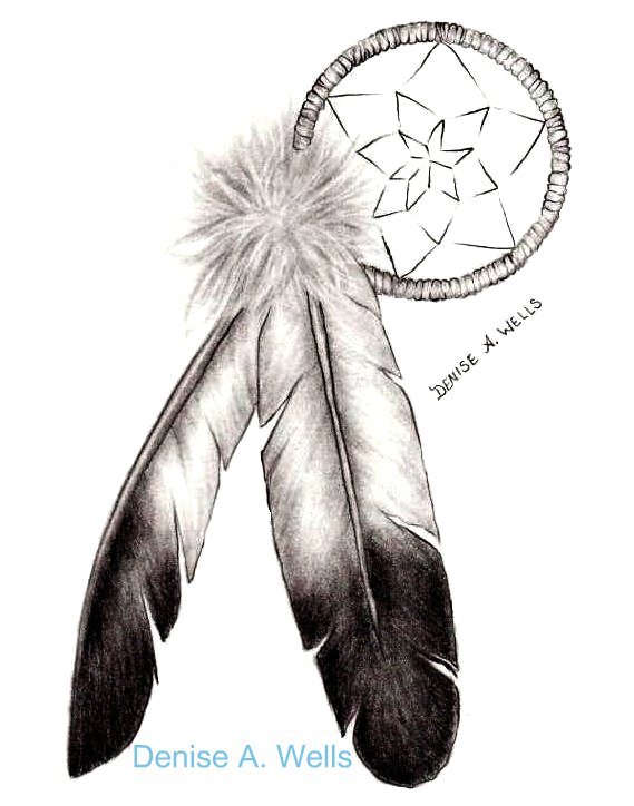 Eagle Feathers & Dreamcatcher Tattoo Design by Denise A. Wells