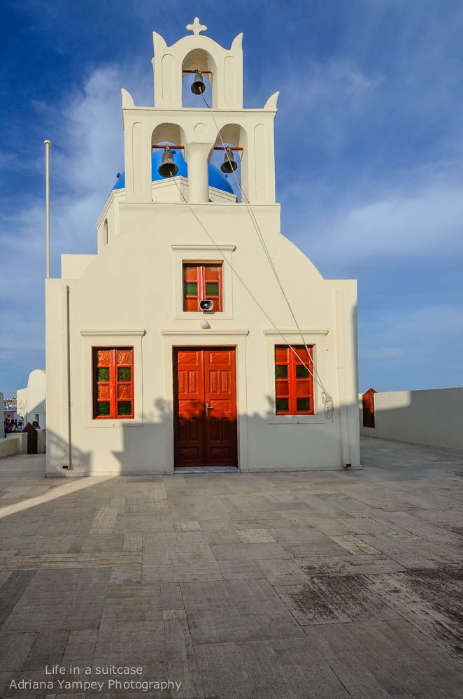 Entrance Of The Blue Dome Church In Santorini