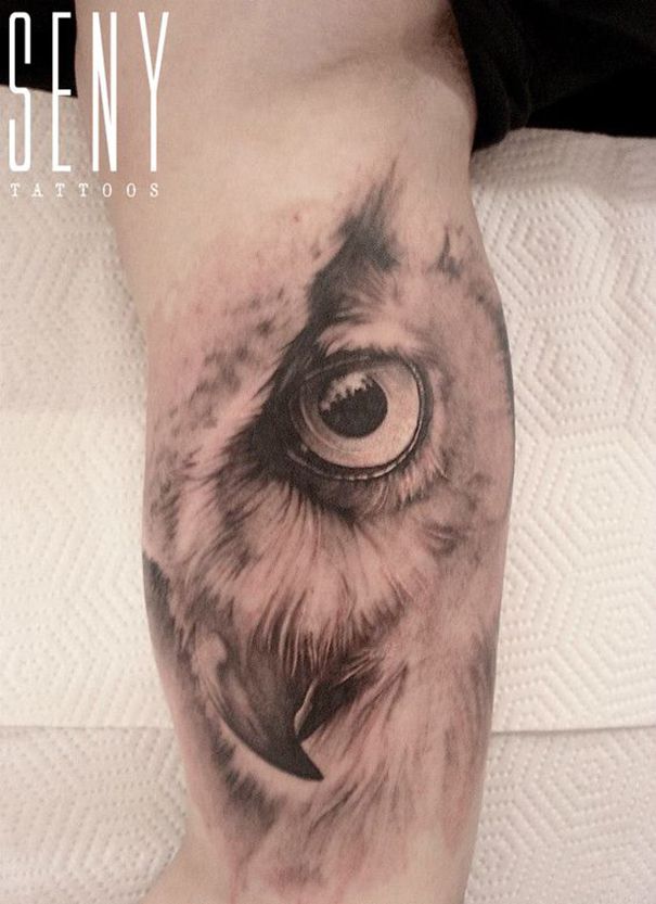 Excellent Grey Shaded Eagle Eye Tattoo On Inner Bicep By Seny Tattoos