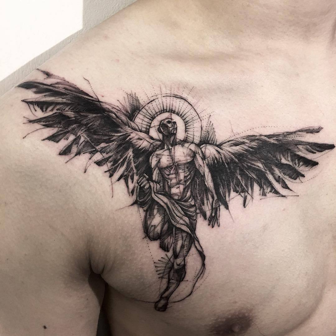 Fallen Angel Tattoo On Male Chest By Bk_tattooer South korea