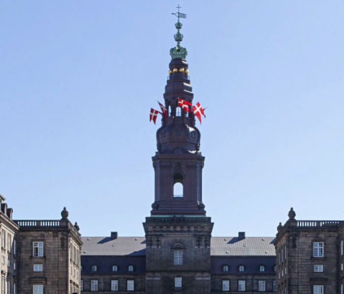 Flags Of Denmark at the Tower Of Christiansborg Palace