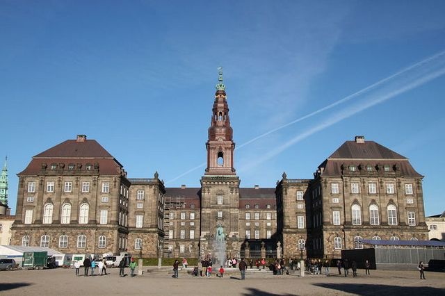 Front Facade Of The Christiansborg Palace In Denmark