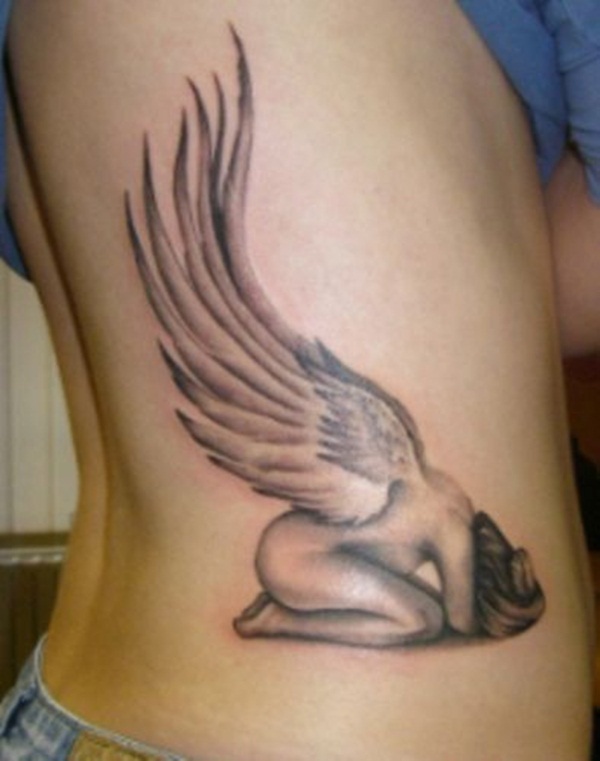 Grey Ink Fallen Female Angel Tattoo On Girl Siderib