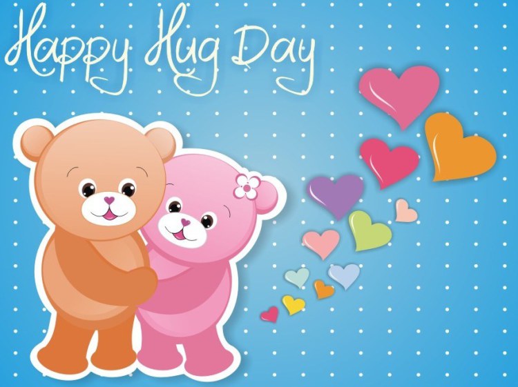 Happy Hug Day cute teddies with colorful greeting card