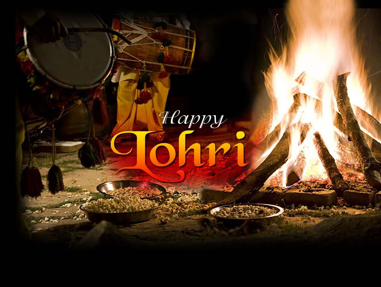 Happy Lohri 2018 Bonfire In Background