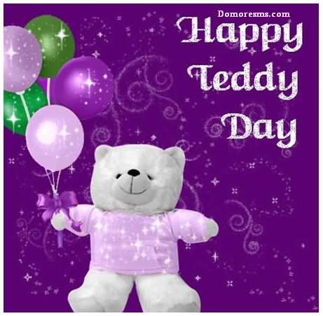 Happy Teddy Bear Day white teddy on purple background image