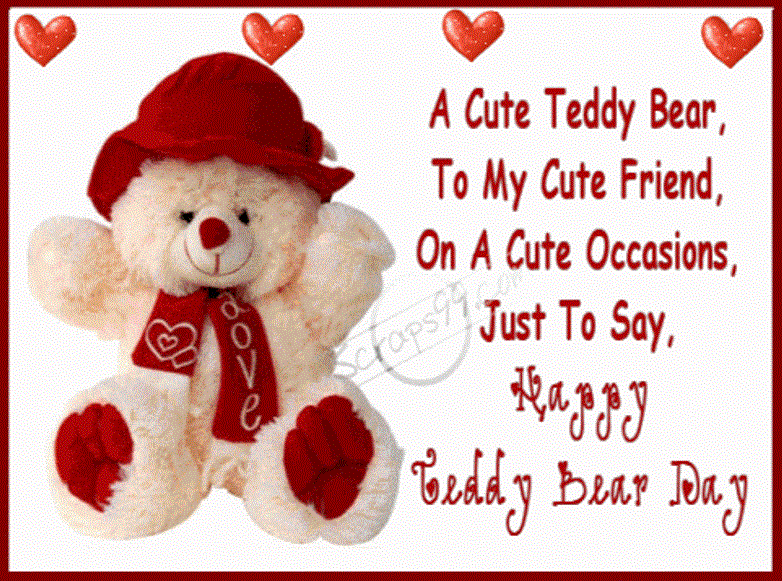 Happy Teddy Day cute teddy bear with red hat greeting card