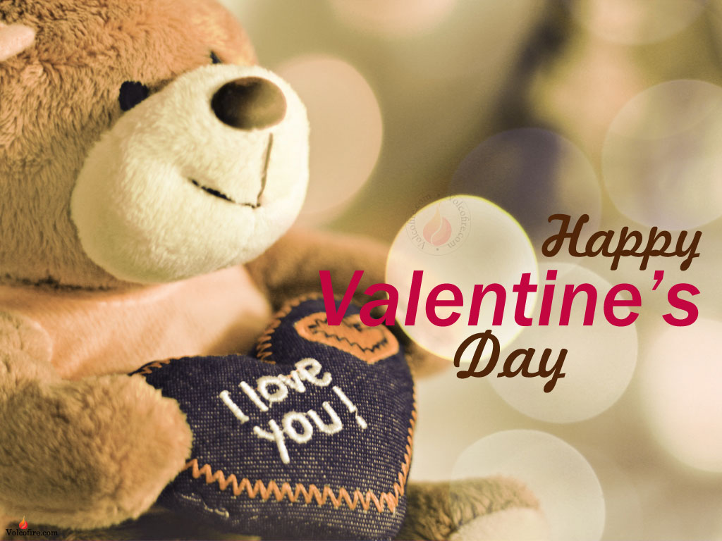 Happy Valentines Day cute teddy with I Love You heart