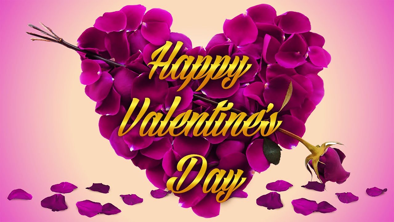 Happy Valentine’s Day purple flower petals heart picture