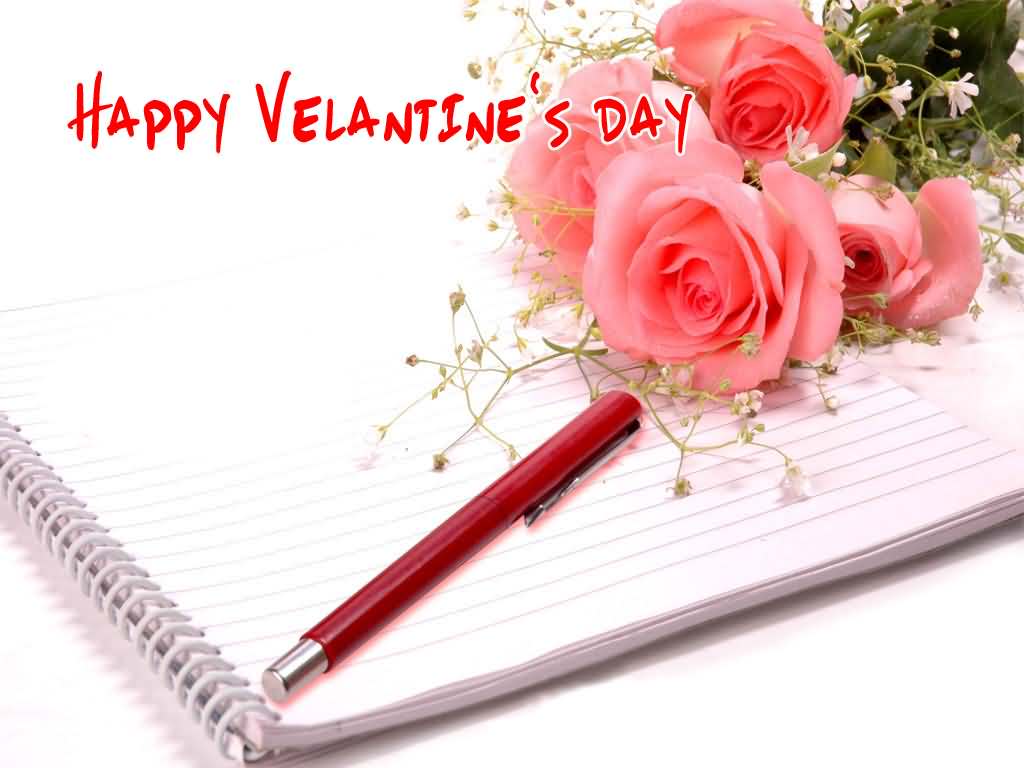 Happy Valentine’s Day rose flower with pen and copy picture