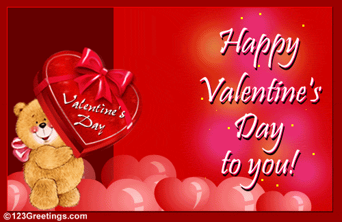 Happy Valentines Day to you teddy with valentine gift animated image