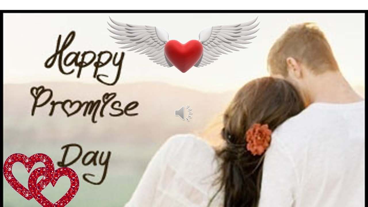 Happy promise day heart with angel wings and couple picture