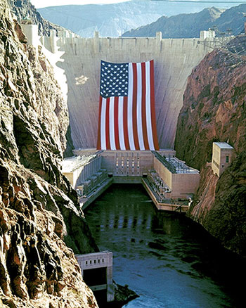 Hoover Dam With US Flag