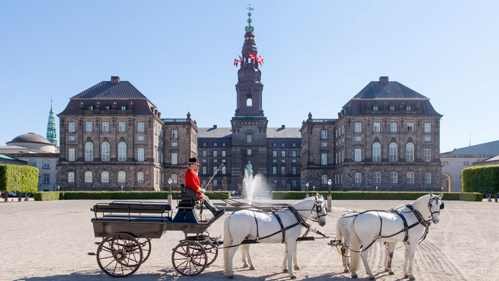 Horse Cart In Front Of Christiansborg Palace, Copenhagen, Denmark