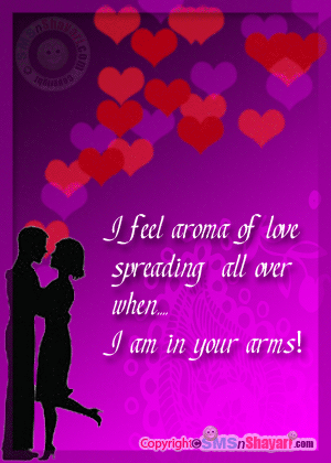 I feel aroma of love spreading all over when i am in your arms hearts glitter image